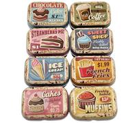 CCUUHJ 8 Pezzi Mini Contenitori in Latta per Burro Dessert Portagioie Organizer per Gioielli Scatole Decorative Vintage Piccole Scatole in Metallo con Coperchio Incernierato Contenitori Portatili Kit