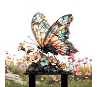 ccuzs Butterfly Stakes - Acrylic Garden Decor Waterproof Flat | Plant Pot Inserts Elegant Outdoor Floral Yard Pathway Ornament Lightweight for Landscaping, Holiday, Terrace, Park or Home