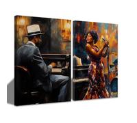 CCWACPP 2 pezzi Stampe da parete musicali Nero Jazz Quadri su tela Musica afroamericana Pittura Tema musicale Stanza Bar Pub Decorazione per la casa Con cornice incorniciato (40x60cmx2)