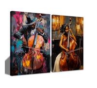 CCWACPP 2 pezzi Stampe da parete musicali Nero Jazz Quadri su tela Musica afroamericana Pittura Tema musicale Stanza Bar Pub Decorazione per la casa Con cornice incorniciato (40x60cmx2)
