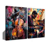 CCWACPP 2 pezzi Stampe da parete musicali Nero Jazz Quadri su tela Musica afroamericana Pittura Tema musicale Stanza Bar Pub Decorazione per la casa Con cornice incorniciato (30x40cmx2)