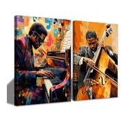 CCWACPP 2 pezzi Stampe da parete musicali Nero Jazz Quadri su tela Musica afroamericana Pittura Tema musicale Stanza Bar Pub Decorazione per la casa Con cornice incorniciato (60x90cmx2)