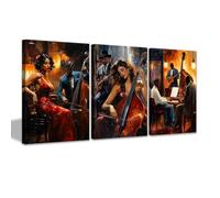 CCWACPP 3 pannelli Decorazione da parete musicale nera Quadri musicali afroamericani Stampe su tela Jazz Club Decorazione a tema musicale per stanza Bar Pub incorniciato (30x40cmx3)