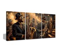 CCWACPP 3 pannelli Decorazione da parete musicale nera Quadri musicali afroamericani Stampe su tela Jazz Club Decorazione a tema musicale per stanza Bar Pub incorniciato (30x40cmx3)