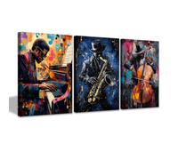CCWACPP 3 pannelli Decorazione da parete musicale nera Quadri musicali afroamericani Stampe su tela Jazz Club Decorazione a tema musicale per stanza Bar Pub incorniciato (30x40cmx3)