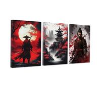 CCWACPP 3 Pezzi Samurai Stampa su Tela Giappone Pittura Guerriero Figura Immagini Bushido Poster Cultura Giapponese Tema Opera d'Arte Home Room Decor Incorniciato (D, (40x60cmx3))