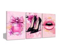 CCWACPP Decorazione da parete in tela rosa alla moda per ragazze adolescenti camera da letto sala di bellezza 3 pezzi stampe artistiche per la stanza del trucco incorniciato (30x40cmx3)