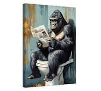 CCWACPP Decorazione da parete per bagno Gorilla Leggere il giornale sul water Stampe su tela di scimmie divertenti Immagine di orangutan Poster di animali incorniciato (40 x 60 cms)