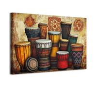 CCWACPP Decorazione murale con tamburi africani quadri etnici antichi musica africana dipinti strumenti musicali tradizionali vintage stampe su tela incorniciato (30 x 45 cms)