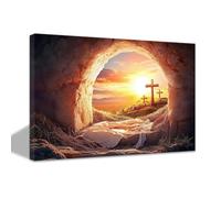 CCWACPP Decorazione murale cristiana di Pasqua Gesù Resurrezione Quadri su tela Immagini di croci all'alba Gesù Tomba vuota Poster Stampe incorniciato (40.00 x 60.00 cms)