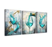 CCWACPP Immagini da cucina verde acqua Decorazione da parete cucina 3 pezzi Stampe su tela di vino Sala da pranzo Pub Bar Home Restaurant Decor incorniciato (30x40cmx3)