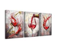 CCWACPP Immagini di cucina rossa 3 pezzi Decorazione da parete per cucina Stampe su tela per vino Sala da pranzo Pub Bar Casa Ristorante Decor incorniciato (40x60cmx3)