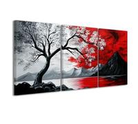 CCWACPP Nero e rosso 3 pezzi decorazione da parete dipinti astratti di paesaggi marini nuvole alberi stampe artistiche quadri su tela paesaggi incorniciato (30x40cmx3)