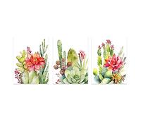 CCWACPP quadro cactus Cactus succulento su tela Manifesto della pianta verde Acquerello Piante Fiore di cactus tela da parete non incorniciato 30x40cm x 3