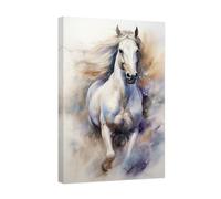 CCWACPP Stampa di cavalli su tela Pittura di cavallo bianco Immagine di cavallo in corsa Acquerello Ritratto di animale occidentale Opera (B, (30.00 x 45.00 cms))