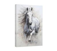 CCWACPP Stampa di cavalli su tela Pittura di cavallo bianco Immagine di cavallo in corsa Acquerello Ritratto di animale occidentale Opera (A, (40.00 x 60.00 cms))