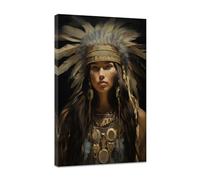 CCWACPP Stampa su tela dei nativi americani incorniciata ragazza indiana copricapo con piume immagini di donne native che dipingono decorazioni murali indiane sud-occidentali (C, (60.00 x 90.00 cms))