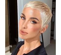 ccXrC Pixie Taglio Corto Parrucche per Donne Bianche con frangetta Naturale Ondulato Parrucche Capelli Sintetici Parrucche Resistente Calore Fibra Capelli Sostituzione Parrucca