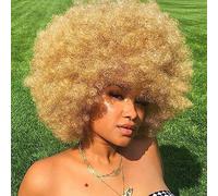 ccXrC Short Fluffy Afro Parrucche per Black Women 8cm Kinky Curly Puff Synthetic Hair Wigs Heat Resistant Wigs Soft Bouncy Curls Hair Wigs for Cosplay Costume And Daily Party (Color : Blonde)
