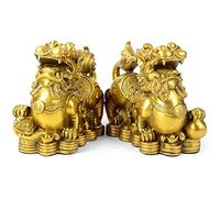 CCYMLOA Feng Shui pixiu/pi yao Statua in ottone per la casa, un paio di statuette che attirano denaro e buona fortuna ricchezza decorazione scultura dorata (8,1 cm L x 4,1 cm L x 7,1 cm H)