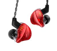 CCZ - Auricolari da gioco cablati a chicco di caffè, con driver 1DD, monitor in-ear con bassi audio, cuffie plug in da 3,5 mm con comode pinne per gaming, PC, computer portatili (rosso, con microfono)