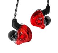 CCZ Melody Cuffie intrauricolari, auricolari con cavo con alette comode per cantanti, musicisti, batteristi (rosso, senza microfono)
