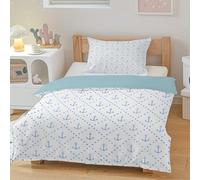 CCZM Ancore Copripiumino Singolo, Biancheria da Letto CostieroPois in Microfibra, 1 Parure Copri Piumone Nautico 135x200 con 2 Federe 50x80 cm con Cerniera, F-506