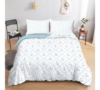 CCZM Ancore Copripiumino Una Piazza e Mezza, Biancheria da Letto CostieroPois in Microfibra, 1 Parure Copri Piumone Nautico 200x200 con 2 Federe 50x80 cm con Cerniera, F-506