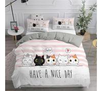 CCZM Copripiumino Matrimoniale 250x200 Gatto Set Biancheria da Letto in Microfibra di 3 Pezzi, 1 Parure Copri Piumone Matrimoniali con 2 Federe 50x80 cm con Cerniera