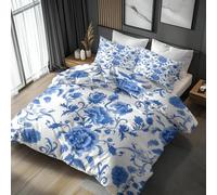 CCZM Fiore Blu Set Copripiumino Matrimoniale, Parure Copripiumino 240x220 Geometrico in Microfibra, Copri Piumino Retrò Boho e 2 Federe con Cerniera, E-930