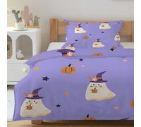 CCZM Halloween Copripiumino Matrimoniale 250x200 Fantasma, Biancheria da Letto Zucca in Microfibra, 1 Parure Copri Piumone Cappello Da Strega con 2 Federe 50x80 cm con Cerniera, E-710
