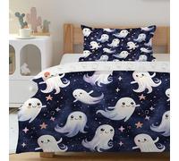 CCZM Halloween Copripiumino Singolo Fantasma, Biancheria da Letto Stelle in Microfibra, 1 Parure Copri Piumone 155x200 Cielo Stellato con 2 Federe 50x80 cm con Cerniera, E-239