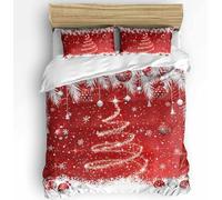 CCZM Natale Copripiumino Singolo Fiocchi Di Neve, Biancheria da Letto Albero Di Natale in Microfibra, 1 Parure Copri Piumone Rami Di Pino con 2 Federe 50x80 cm con Cerniera, E-986