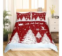 CCZM Natale Copripiumino Una Piazza e Mezza Renne, Biancheria da Letto Carrozza in Microfibra, 1 Parure Copri Piumone Albero Di Natale con 2 Federe 50x80 cm con Cerniera, E-837