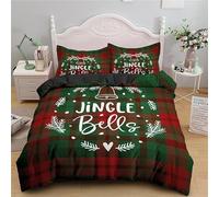 CCZM Natale Set Copripiumino Singolo, Parure Copripiumino 155x200 A Scacchi in Microfibra, Copri Piumino Natale Campana e 2 Federe con Cerniera, F-125