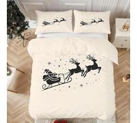 CCZM Natale Set Copripiumino Una Piazza e Mezza, Parure Copripiumino 200x200 Renne in Microfibra, Copri Piumino Carrozza Babbo Natale e 2 Federe con Cerniera, E-846