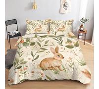 CCZM Set Copripiumino Una Piazza e Mezza Coniglio, Parure Copripiumino 200x200 Fiori in Microfibra, Biancheria da Letto Pianta 3 Pezzi - Copri Piumino e 2 Federe con Cerniera H-866