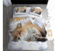 CCZM Volpe Set Copripiumino Singolo, Parure Copripiumino 155x200 Animali Del Bosco in Microfibra, Copri Piumino Fauna Selvatica Volpe e 2 Federe con Cerniera, F-23
