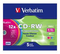 CD-RW Verbatim - Confezione da 5 - Scatola Slim - 700 Mo - 80 min - Velocità 12x