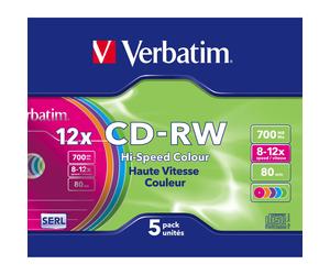 CD-RW Verbatim - Confezione da 5 - Scatola Slim - 700 Mo - 80 min - Velocità 12x