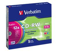 Verbatim 5 CD-RW Colour COLORATI 12X 700MB 80 Minuti Riscrivibili AZO - 43167