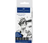 Faber-Castell Pennarelli Pitt Artist Pen Manga – Nero, inchiostro pigmentato, 6 pezzi