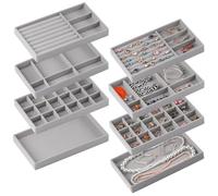 CDBOVID Set di 8 organizer impilabili per gioielli, vassoi impilabili per cassetti, contenitori per gioielli, espositori, per orecchini, collane, anelli, bracciali, orologi, con divisori rimovibili,