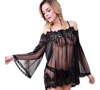 cdbsdvico Lingerie sexy da donna cattiva calda di lusso pizzo da notte sensuale con scollo a v lingerie babydoll femminile cattivo caldo con perizoma vestito chic camicia da notte trasparente set