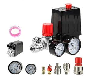 CDDCWZ Pressostato per Compressore d'Aria con Regolatore di Pressione 220V, Manometro, Valvola di Sicurezza, Raccordi Rapidi G1/4", 90-120 PSI, Controllo Manuale ON/OFF