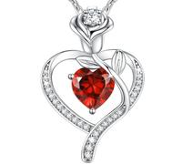 CDE Collana Donna Rosa Cuore Gioielli per Lei,Argento S925 Regolabile 45+5cm,Pendente Pietra di Nascita Idee Regalo Compleanno Anniversario San Valentino di Fidanzata,Amica,Mamma-Rossa