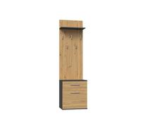 CDF Appendiabiti Duo | Colore: antracite - rovere Artisan | Scarpiera con un cassetto su piccoli oggetti | Appendiabiti, Appendiabiti | Ideale per un ingresso, corridoio, studio