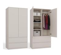 CDF Armadio Camera da Letto 90 cm Larghezza - con 2 Ante e 2 Cassetti Armadio Ingresso Due Ante Guardaroba Salvaspazio Appendiabiti con Porta Mobile per Cameretta dei Bambini Cashmere