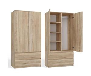 CDF Armadio Camera da Letto 90 cm Larghezza - con 2 Ante e 2 Cassetti Armadio Ingresso Due Ante Guardaroba Salvaspazio Appendiabiti con Porta Mobile per Cameretta dei Bambini Rovere Sonoma