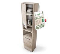 CDF Armadio da Bagno Alto largh. 40 cm Colonna Bagno Mobiletto Portaoggetti Stretto Ripiani e Scomparti per Piccoli Spazi, Cosmetici Moderno Mobile Salvaspazio Rovere Sonoma 30x40x170 cm